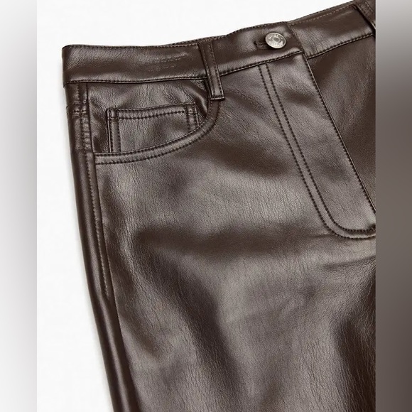 Aritzia Wilfred The Melina Cropped Faux Leather Pant color dark brown Size 4 - Picture 3 of 16